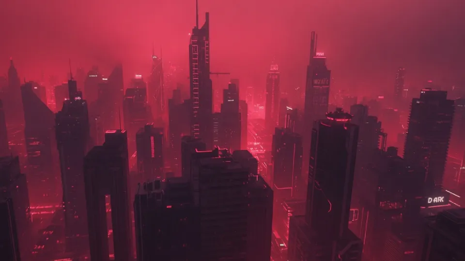 futuristic cityscape with soft coral neon lighting